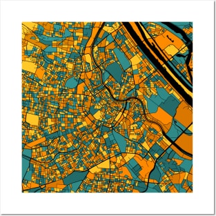 Vienna Map Pattern in Orange & Teal Posters and Art